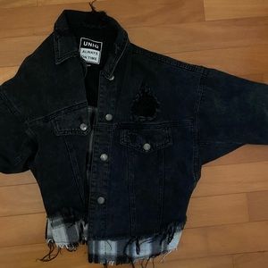 Distressed UNIQ Black Denim Jacket